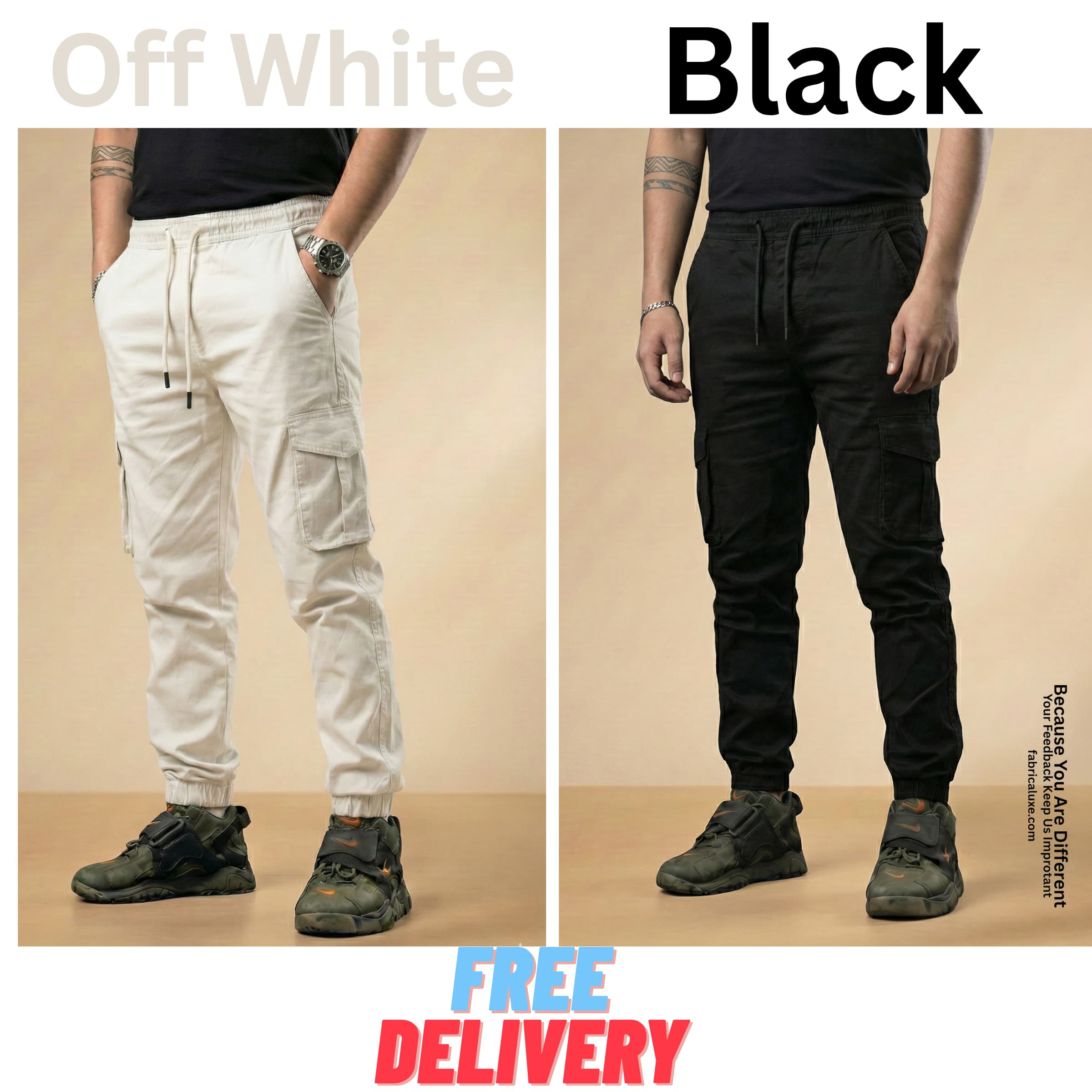 2 pcs combo OFF WHITE and BLACK color 6 pocket cargo pant